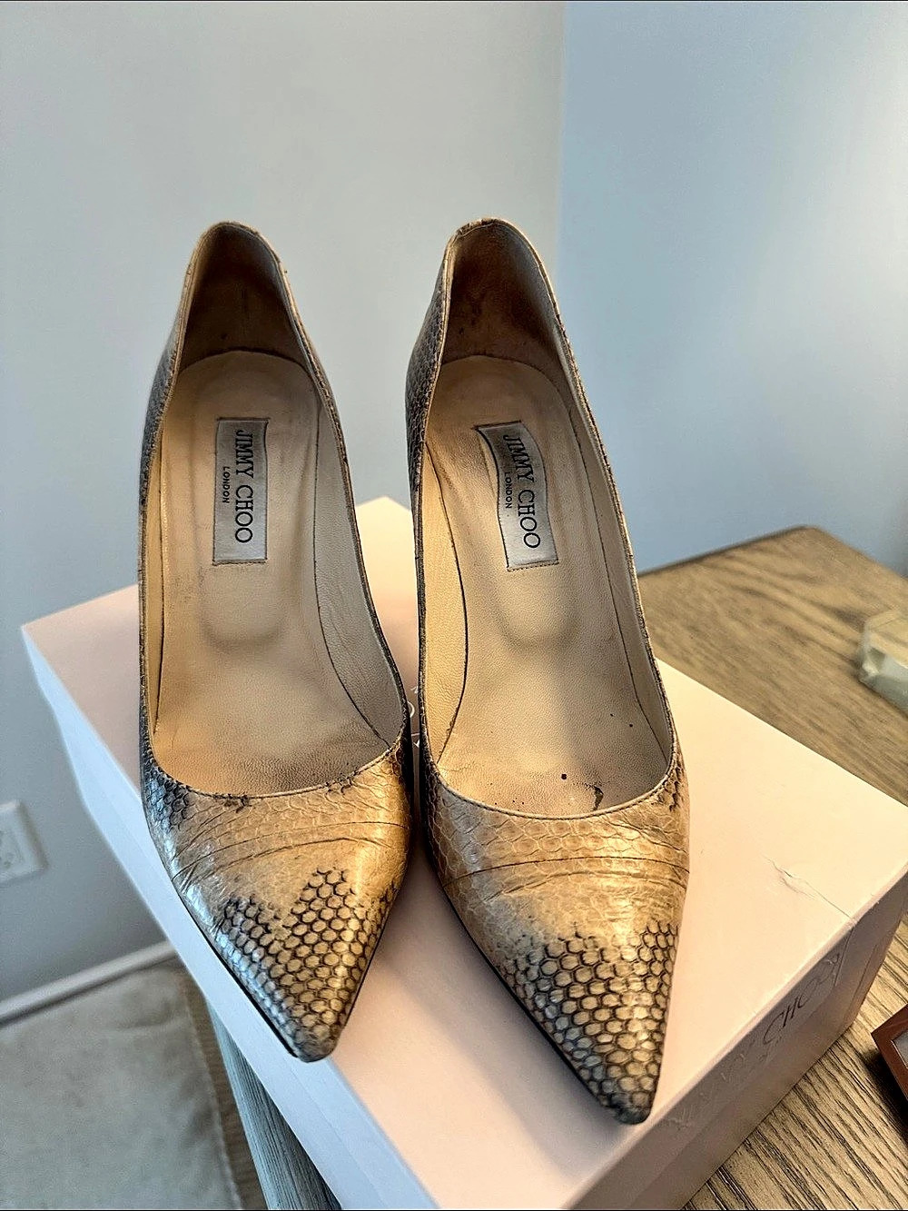 Jimmy Choo Snakeskin-Print Pointed-Toe Heels EU 38 (US 7.5)